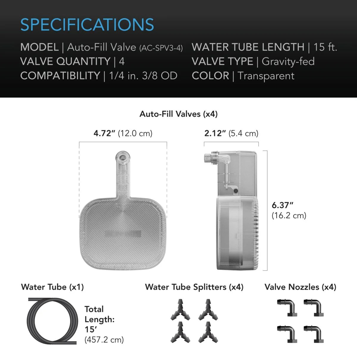 AC Infinity Auto-Fill Upgrade Valve Kit for Self-Watering Base, 4-Pack