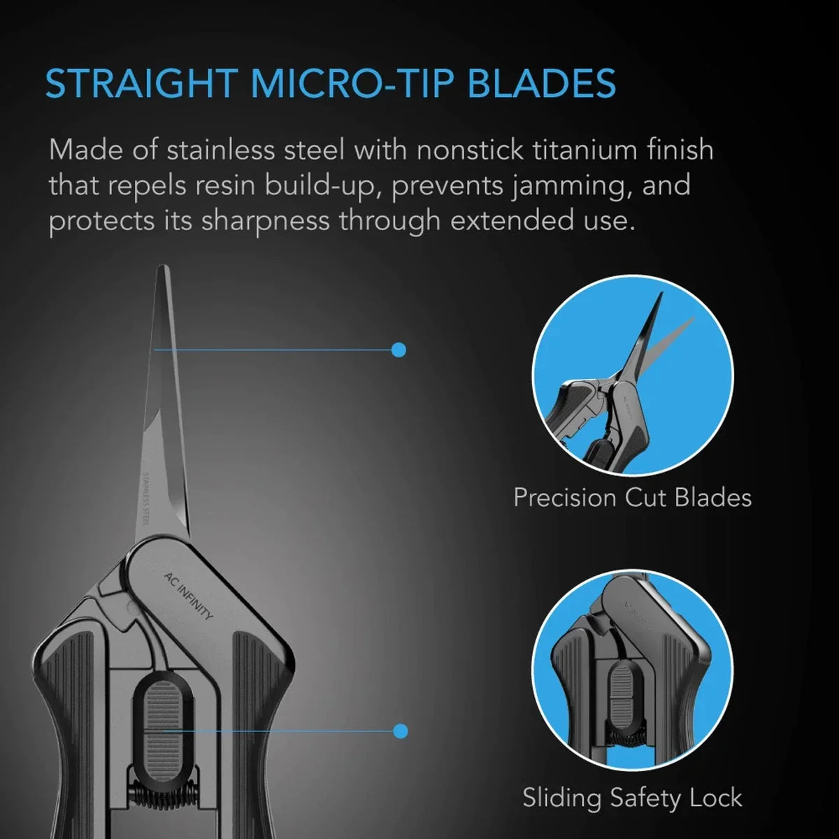 AC Infinity Stainless Steel Pruning Shear With Cleaning Kit, 6.6” Straight Blades