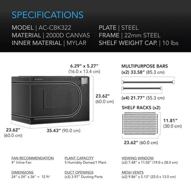 AC Infinity Cloudlab 322 Advance Propagation Grow Tent 60 x 60 x 90cm