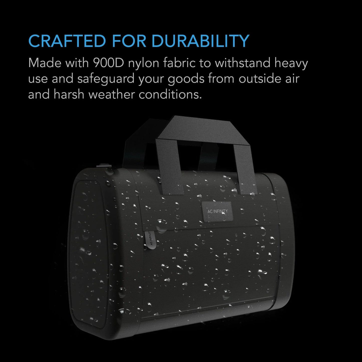 AC Infinity Smell Proof HandBag, Black, With 900D Nylon Fabric and Carbon Filter Lining